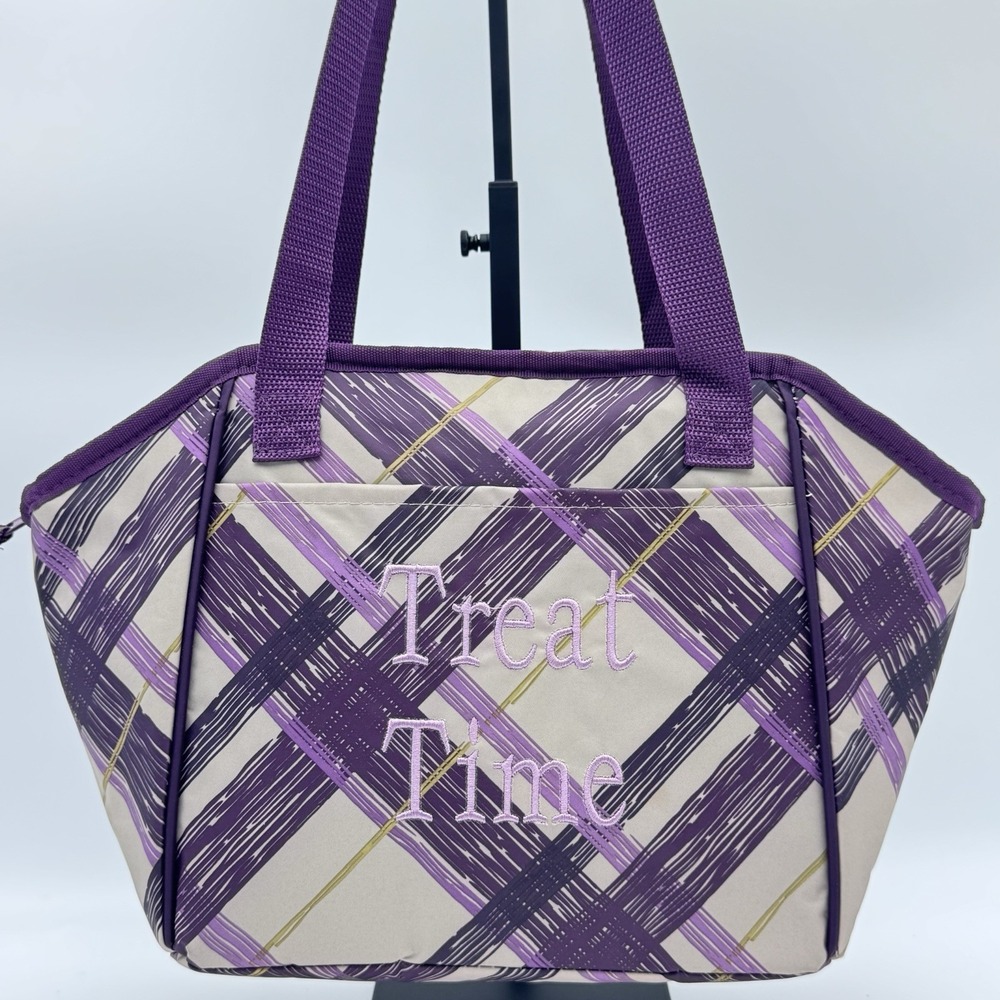 Thirty-One Lunch Break Thermal Tote Shoulder Bag Plum Plaid Insulated Treat Time